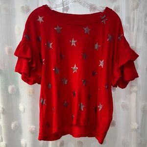 Current/Elliott Ruffle Roadie Red Star-Patterned Tee